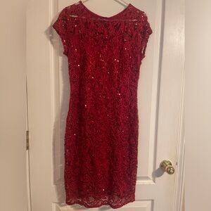 MARINA Red Sequin Embellished Sheath Mini‎ Dress M Party Formal Cocktail Wedding